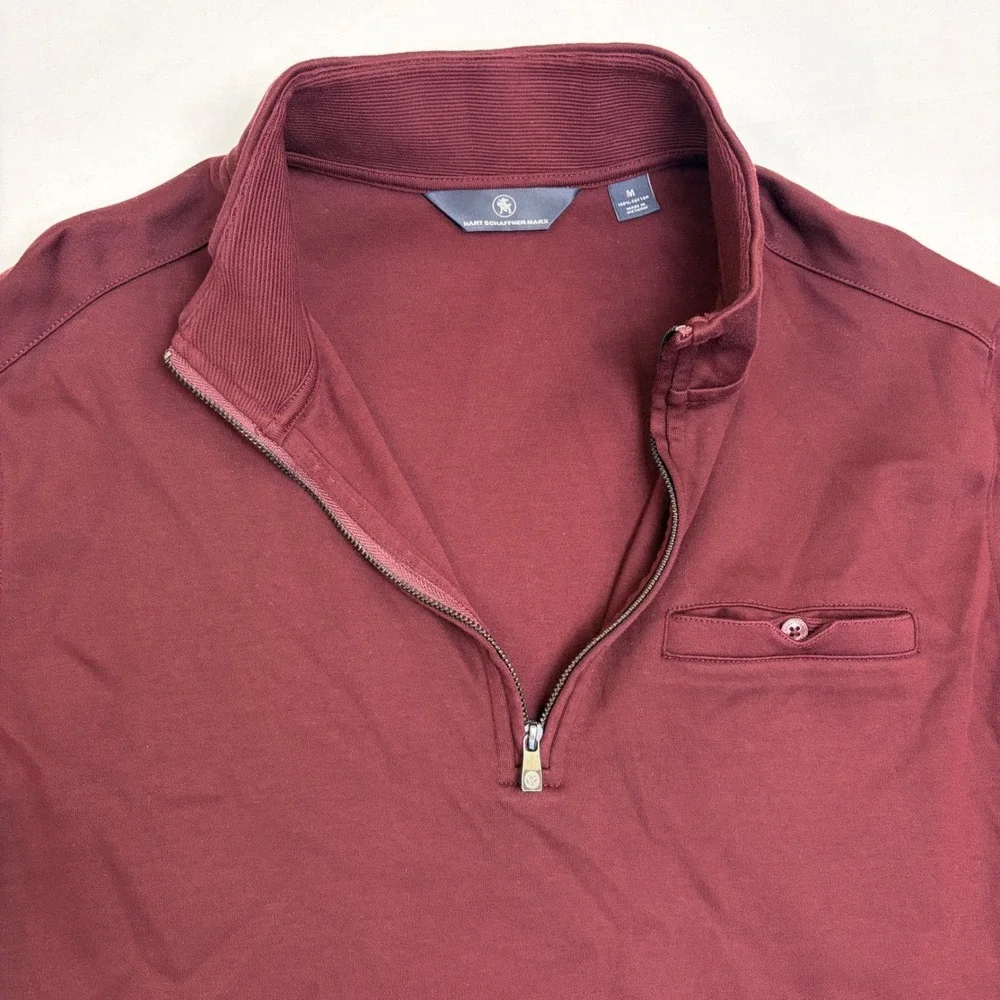 Hart Schaffner Marx Mens Burgundy 1/4 Quarter‎ Zip Pullover Sweater Medium